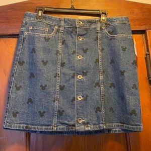 NWT Disney Mickey Button Down Denim Skirt